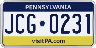PA license plate JCG0231