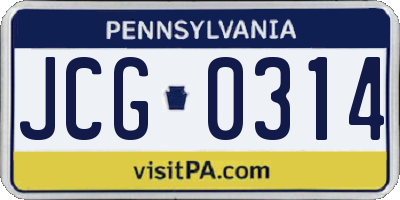PA license plate JCG0314