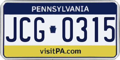 PA license plate JCG0315