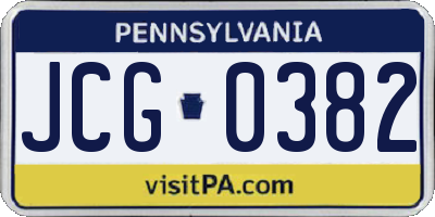 PA license plate JCG0382