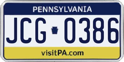 PA license plate JCG0386