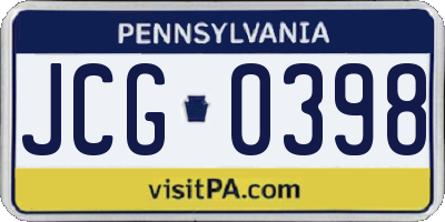 PA license plate JCG0398