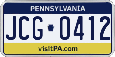 PA license plate JCG0412