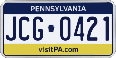 PA license plate JCG0421