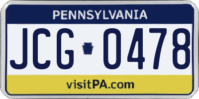 PA license plate JCG0478