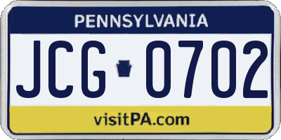 PA license plate JCG0702