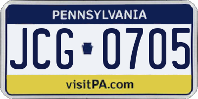 PA license plate JCG0705