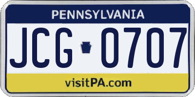 PA license plate JCG0707
