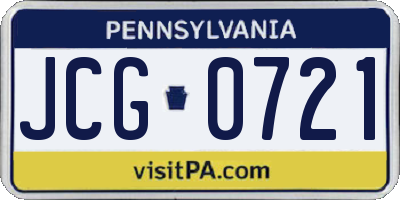PA license plate JCG0721