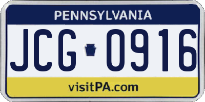 PA license plate JCG0916