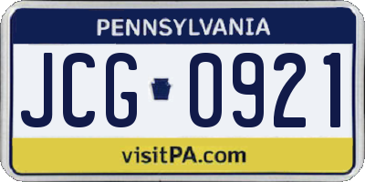 PA license plate JCG0921