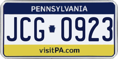 PA license plate JCG0923