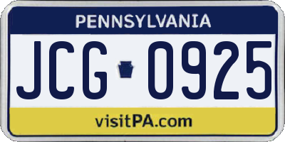 PA license plate JCG0925