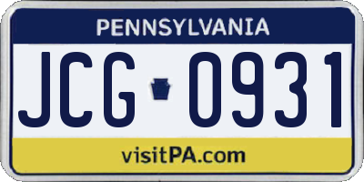 PA license plate JCG0931