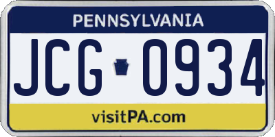 PA license plate JCG0934