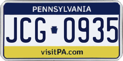PA license plate JCG0935
