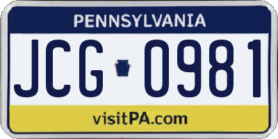 PA license plate JCG0981