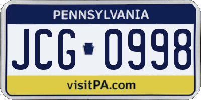 PA license plate JCG0998