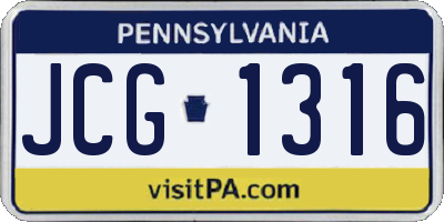 PA license plate JCG1316