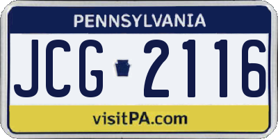 PA license plate JCG2116