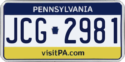 PA license plate JCG2981