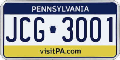 PA license plate JCG3001