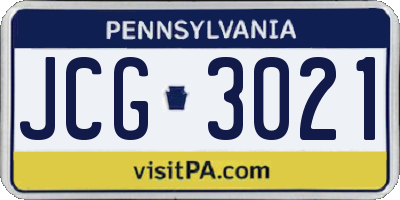 PA license plate JCG3021