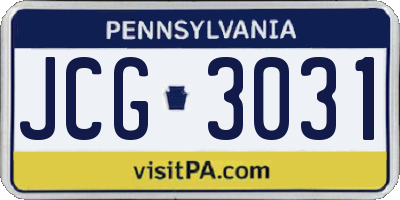 PA license plate JCG3031