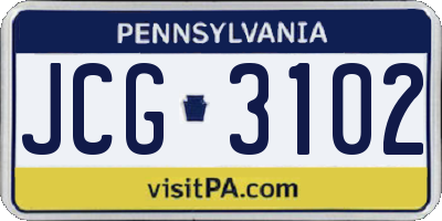 PA license plate JCG3102