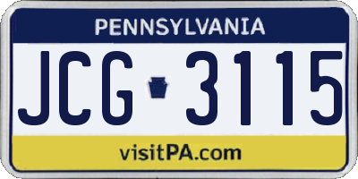 PA license plate JCG3115