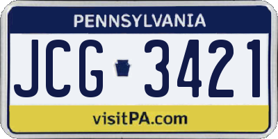 PA license plate JCG3421