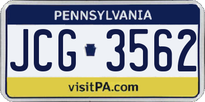 PA license plate JCG3562