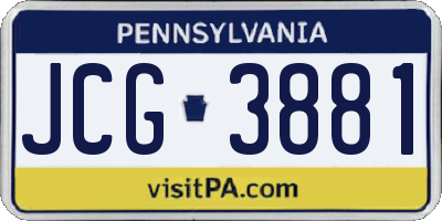 PA license plate JCG3881