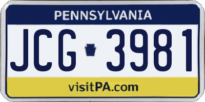 PA license plate JCG3981