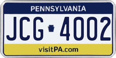 PA license plate JCG4002