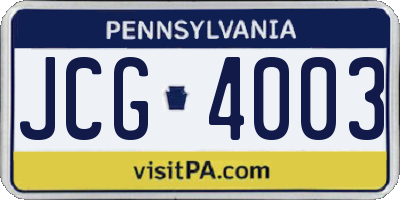 PA license plate JCG4003