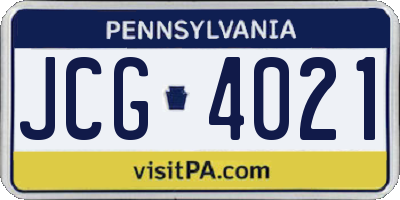 PA license plate JCG4021