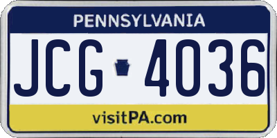PA license plate JCG4036