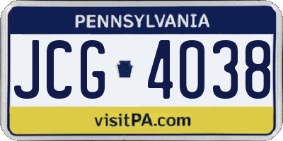 PA license plate JCG4038