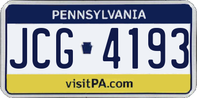 PA license plate JCG4193