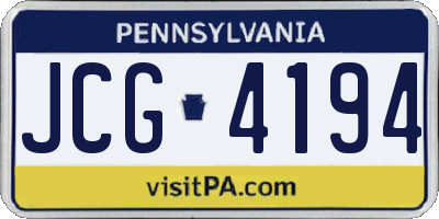 PA license plate JCG4194