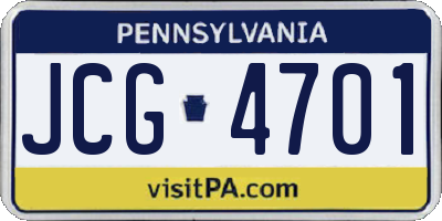 PA license plate JCG4701