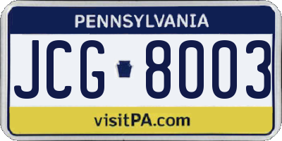 PA license plate JCG8003