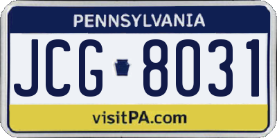 PA license plate JCG8031