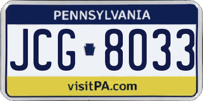 PA license plate JCG8033