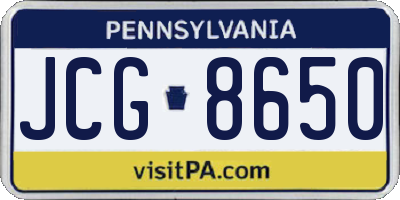 PA license plate JCG8650