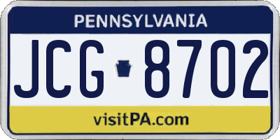 PA license plate JCG8702