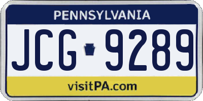 PA license plate JCG9289