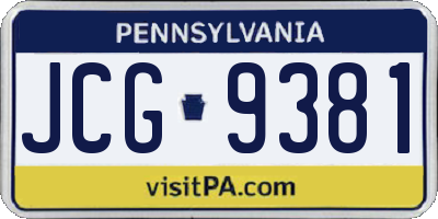 PA license plate JCG9381