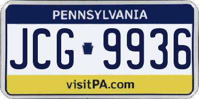 PA license plate JCG9936